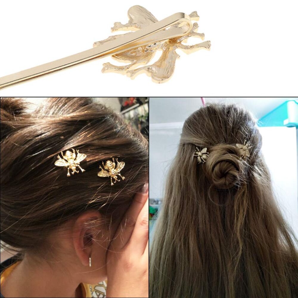 LOT OF 4 BEE PINS Free People Gold Beehive Bumble Bee Hair Barrettes Insect Pins - Picture 5 of 8